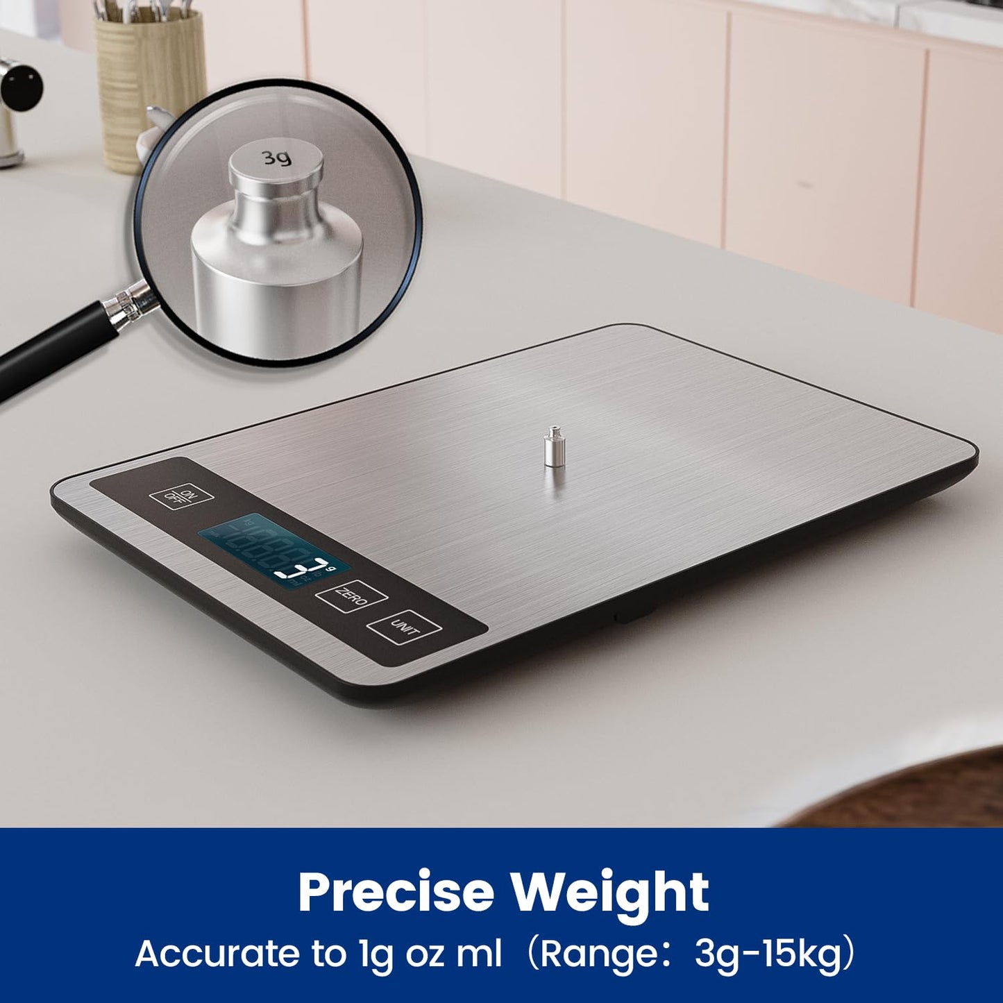 Báscula digital de cocina de 15 kg, recargable por USB-C, de acero inoxidable, con precisión de 1 g, 6 unidades y tara CERO independiente, fácil de limpiar, báscula para hornear y cocinar