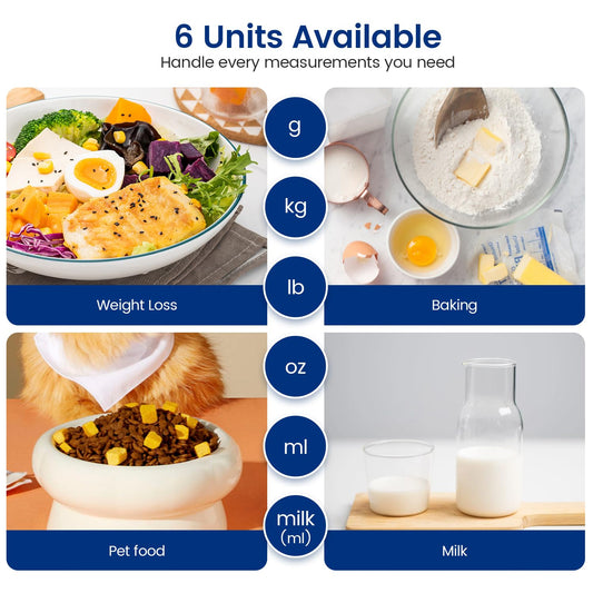 Balanza de Cocina Digital de 15 kg, Balanza de Alimentos de Acero Inoxidable Recargable por USB-C con Precisión de 1 g, 5 Unidades (g/kg/lb:oz/fl:oz/ml) y Tara de un Toque, Balanza para Hornear y Preparar Comidas