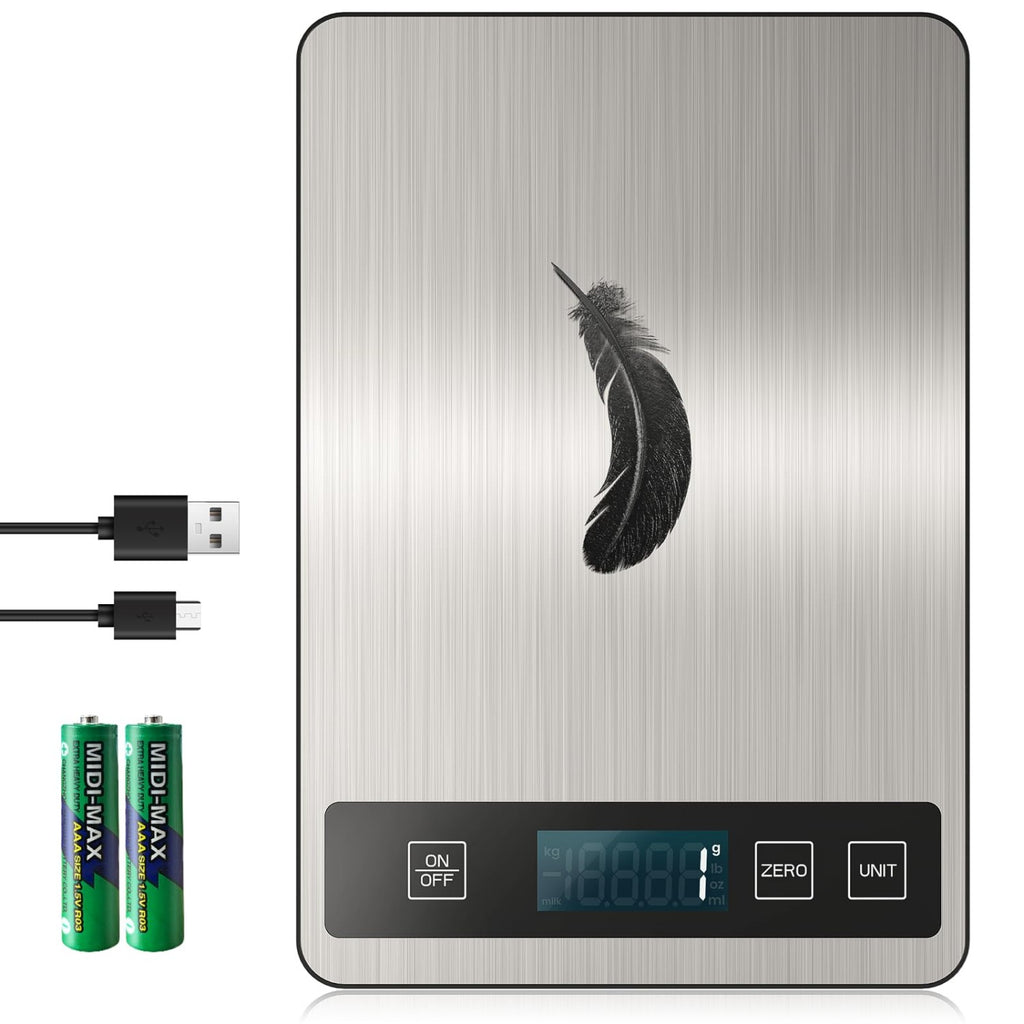 Digitale Küchenwaage, elektronische Küchenwaage mit USB-C-Anschluss, hochpräzise Lebensmittelwaage bis 15 kg mit einer Genauigkeit von 1 g / 0,1 oz, professionelle Tara-Funktion, Batterien im Lieferumfang enthalten
