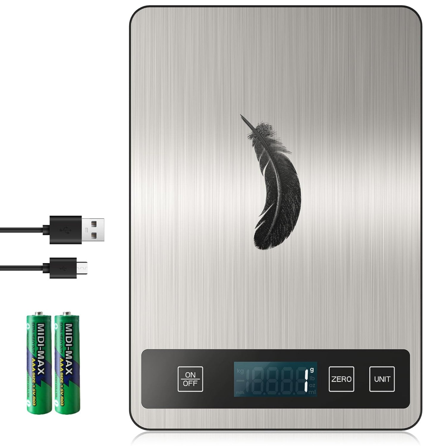 Digitale Küchenwaage, elektronische Küchenwaage mit USB-C-Anschluss, hochpräzise Lebensmittelwaage bis 15 kg mit einer Genauigkeit von 1 g / 0,1 oz, professionelle Tara-Funktion, Batterien im Lieferumfang enthalten
