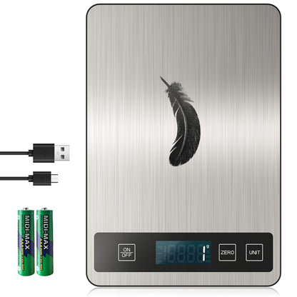 Báscula digital de cocina de 15 kg, recargable por USB-C, de acero inoxidable, con precisión de 1 g, 6 unidades y tara CERO independiente, fácil de limpiar, báscula para hornear y cocinar
