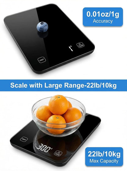 Báscula de cocina inteligente con Bluetooth, báscula digital para alimentos de 10 kg/22 lb para seguimiento de calorías y análisis de macros, báscula de vidrio impermeable para repostería