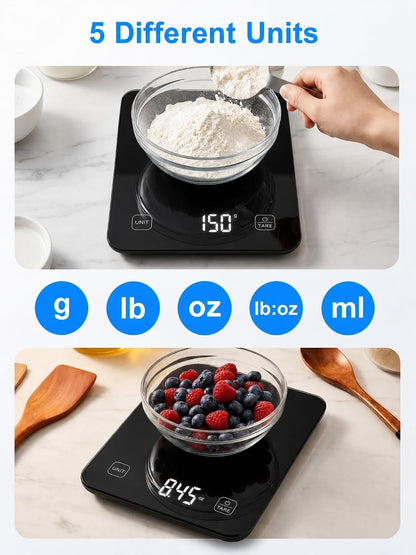 Báscula de cocina inteligente con Bluetooth, báscula digital para alimentos de 10 kg/22 lb para seguimiento de calorías y análisis de macros, báscula de vidrio impermeable para repostería