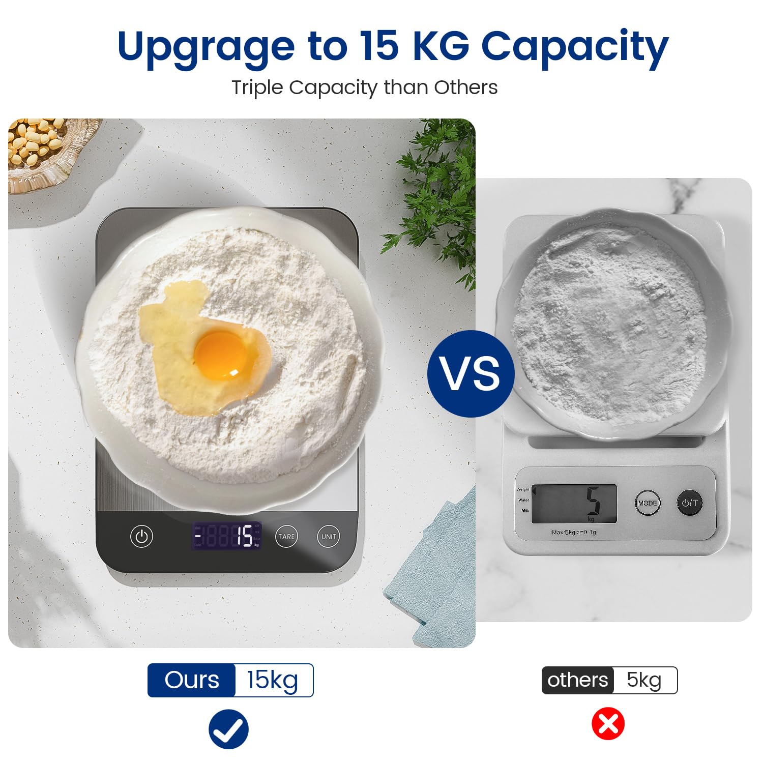 Wiederaufladbar Digitale Küchenwaage, USB C Elektronik Küchenwaage, 15 kg Hochpräzise 1g/0.1oz Lebensmittelwaage, Professionell mit harter Funktion, Batterien enthalten (A)