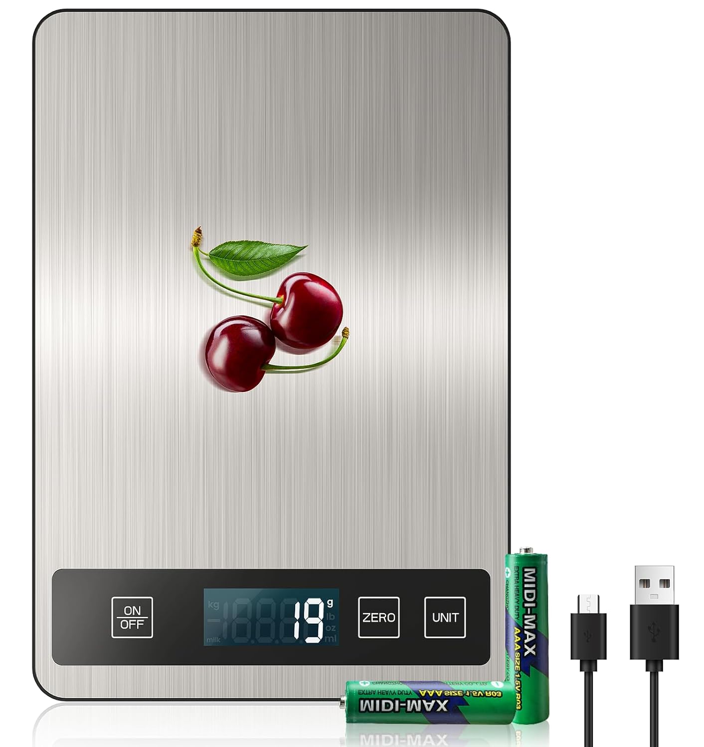 Digitale Küchenwaage, USB C Elektronik Küchenwaage, 15 kg Hochpräzise 1g/0.1oz Lebensmittelwaage, Professionell mit harter Funktion, Batterien enthalten