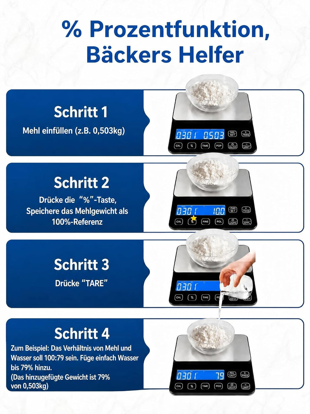 9-in-1 Digitale Küchen-Lebensmittelwaage, maximale 10 kg / 22 lb, 0,1 g / 0,1 oz, Kochwaage mit integriertem Timer, Tara-Funktion, Stückzählung, Prozentrechnung, Kalibrierung Feststellfunktion
