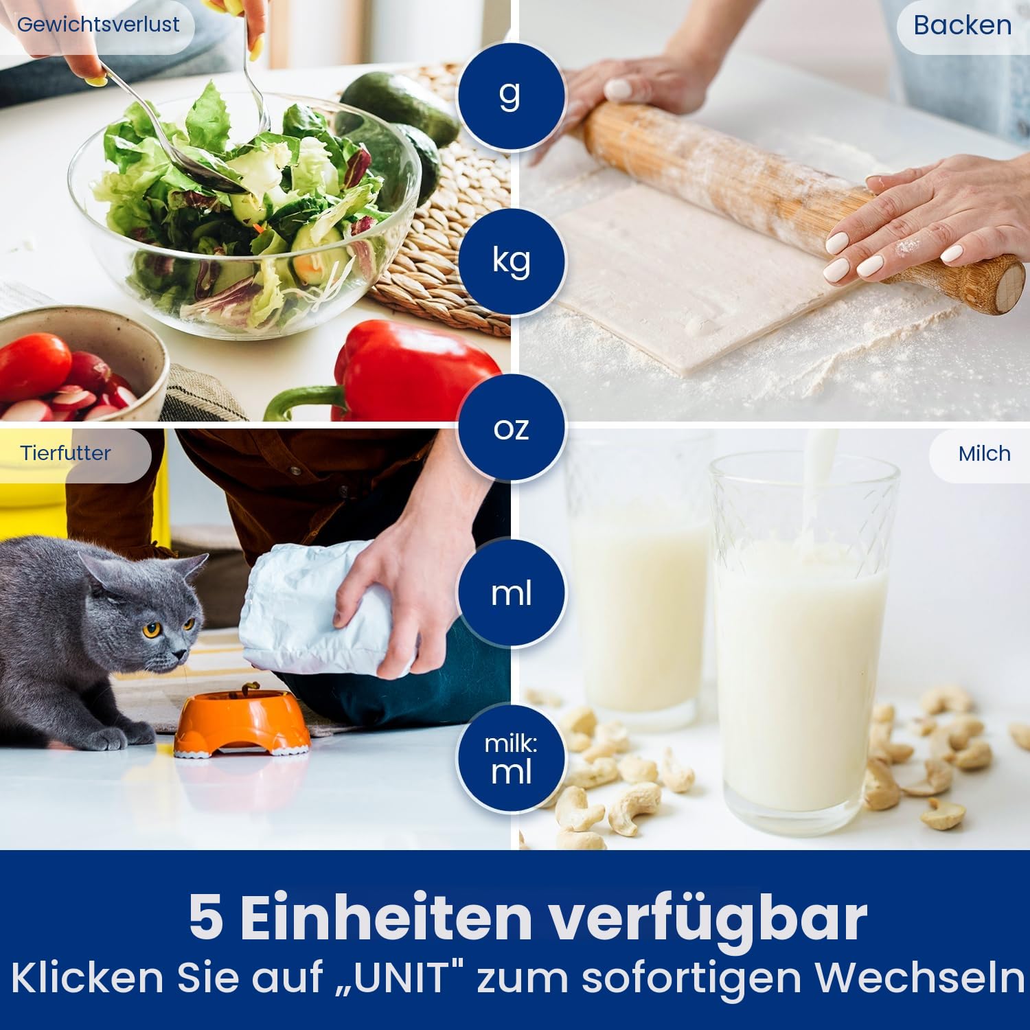 【10KG & Edelstahl】Digitale Küchenwaage, elektronische Lebensmittelwaage mit Tara-Funktion, hohe Präzision 1g/0.01oz, leicht zu reinigen, Batterien inklusive