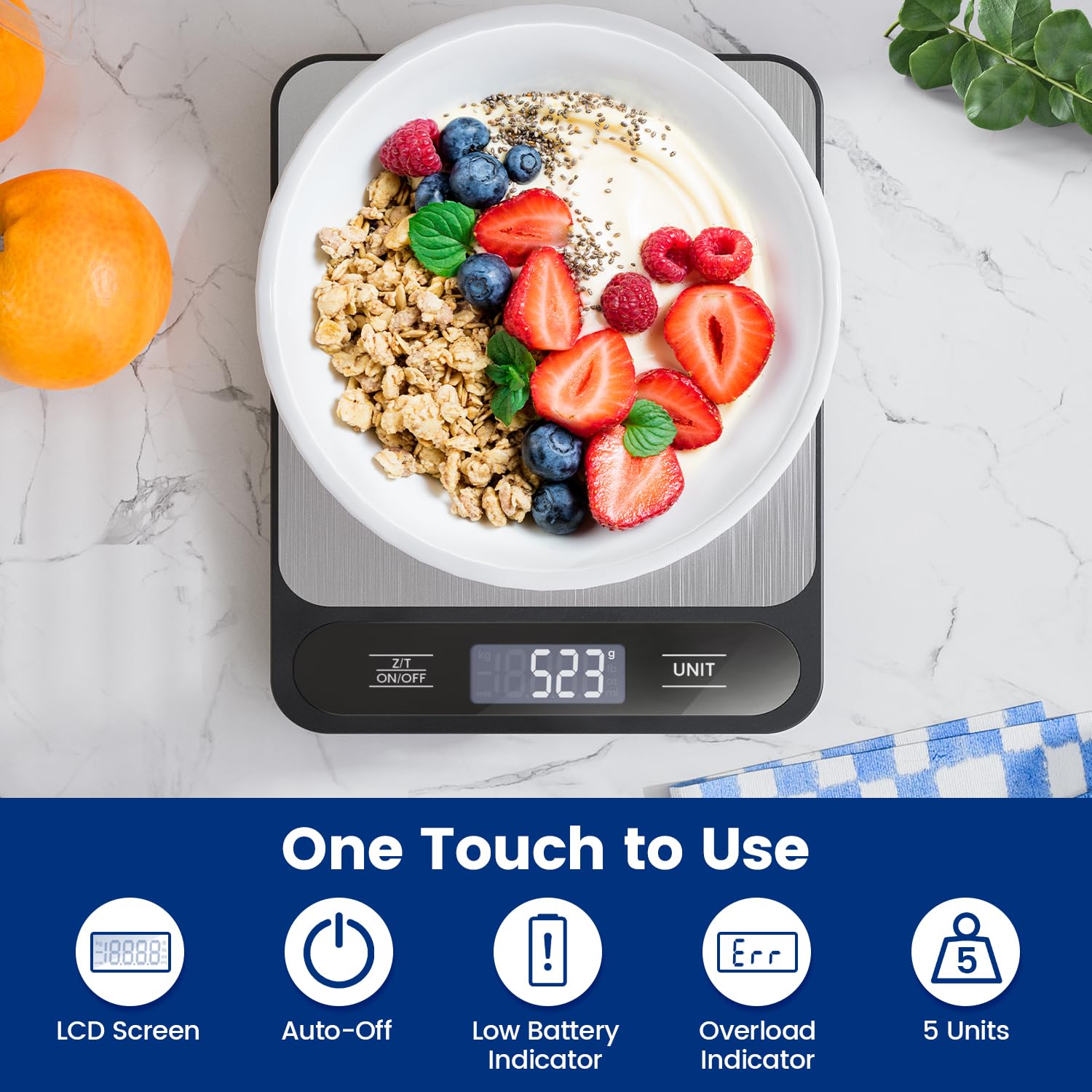 【10KG & Edelstahl】Digitale Küchenwaage, elektronische Lebensmittelwaage mit Tara-Funktion, hohe Präzision 1g/0.01oz, leicht zu reinigen, Batterien inklusive