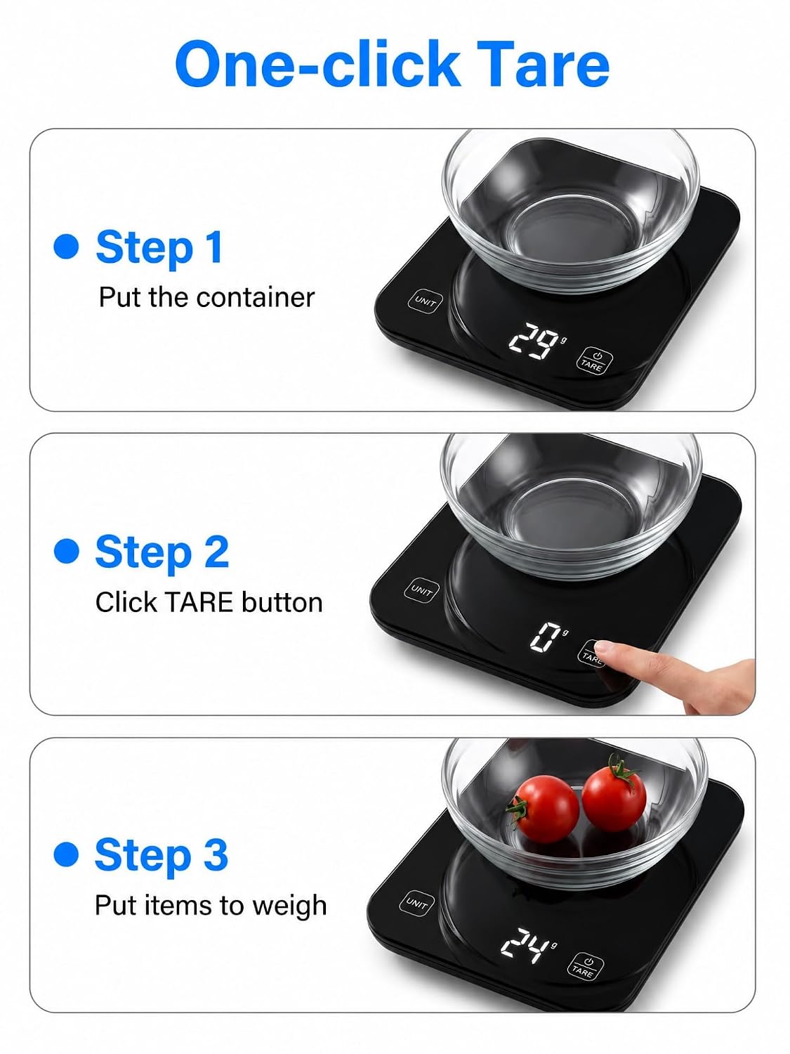 Intelligente digitale Küchenwaage mit LED-Display, Nährwertrechner & kostenloser App, 22 lb/10 kg Kapazität, 5 Einheiten, 1 g/0,05 oz Präzision – für Backen, Kochen, Meal Prep(smart food scale)