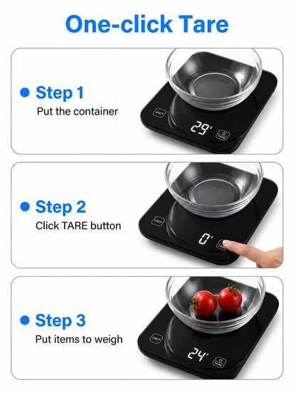 Báscula de cocina inteligente con Bluetooth, báscula digital para alimentos de 10 kg/22 lb para seguimiento de calorías y análisis de macros, báscula de vidrio impermeable para repostería