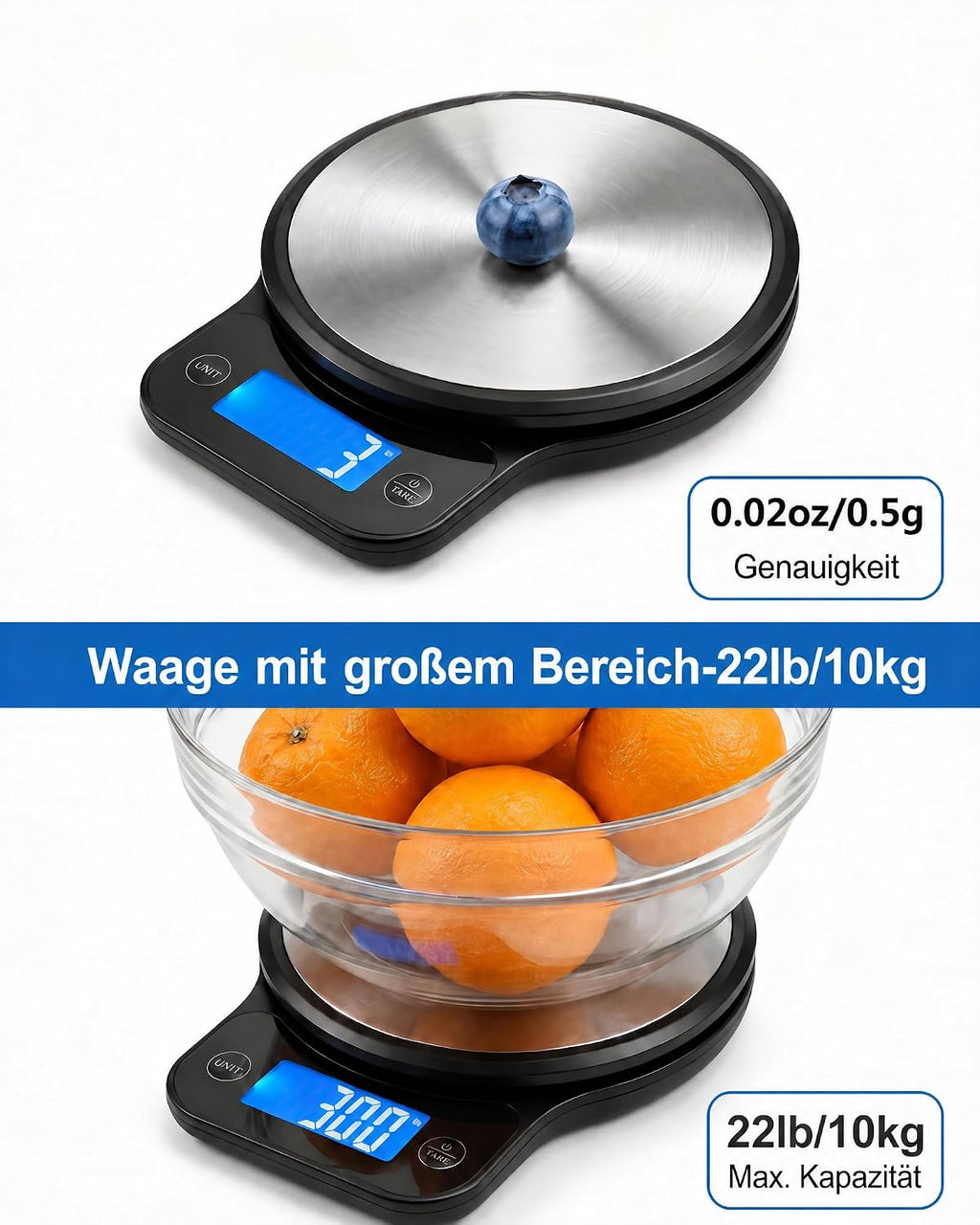 Digitale Küchenwaage, elektronische Küchenwaage mit USB-C-Anschluss, hochpräzise Lebensmittelwaage bis 10 kg (0,5 g / 0,02 oz), professionell mit Tara-Funktion, Batterien im Lieferumfang enthalten
