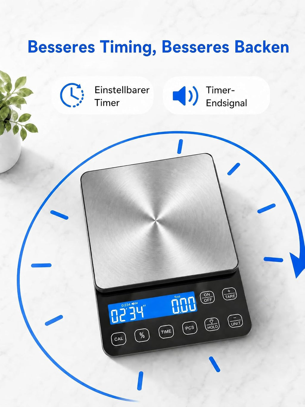 9-in-1 Digitale Küchen-Lebensmittelwaage, maximale 10 kg / 22 lb, 0,1 g / 0,1 oz, Kochwaage mit integriertem Timer, Tara-Funktion, Stückzählung, Prozentrechnung, Kalibrierung Feststellfunktion