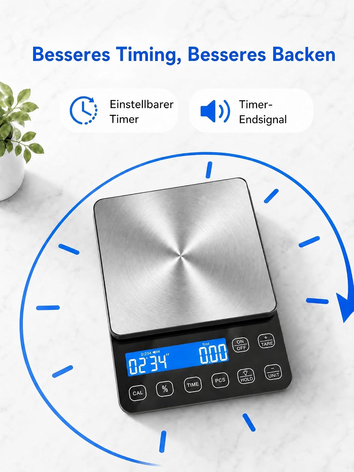 9-in-1 Digitale Küchen-Lebensmittelwaage, maximale 10 kg / 22 lb, 0,1 g / 0,1 oz, Kochwaage mit integriertem Timer, Tara-Funktion, Stückzählung, Prozentrechnung, Kalibrierung Feststellfunktion
