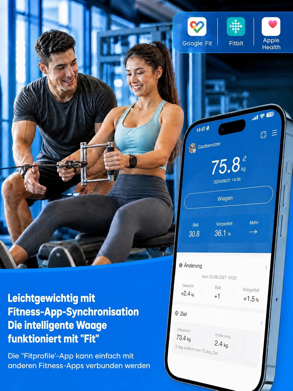 Bluetooth-fähige intelligente Körperanalysewaage, digitale Personenwaage mit 25 Gesundheitswerten, App-Synchronisation für Gewichtsreduktion und Tracking