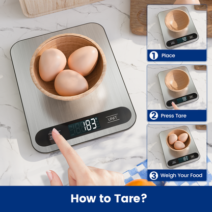 Báscula de cocina de acero inoxidable de primera calidad | Balanza de alimentos de alta resistencia con capacidad de 15 kg | Batería de larga duración de 120 días, 6 unidades con modo leche, fácil de limpiar