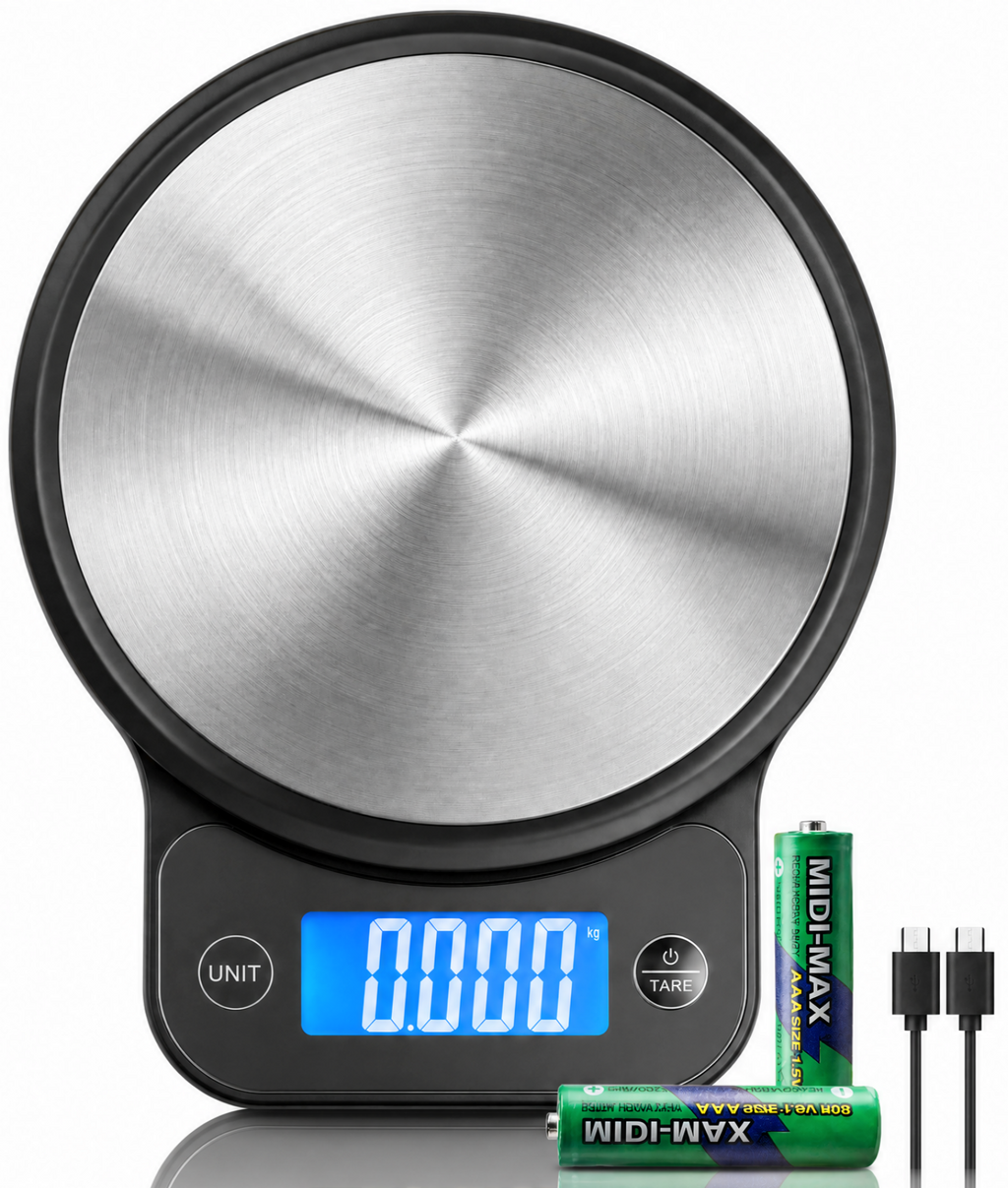 Digitale Küchenwaage, elektronische Küchenwaage mit USB-C-Anschluss, hochpräzise Lebensmittelwaage bis 10 kg (0,5 g / 0,02 oz), professionell mit Tara-Funktion, Batterien im Lieferumfang enthalten

